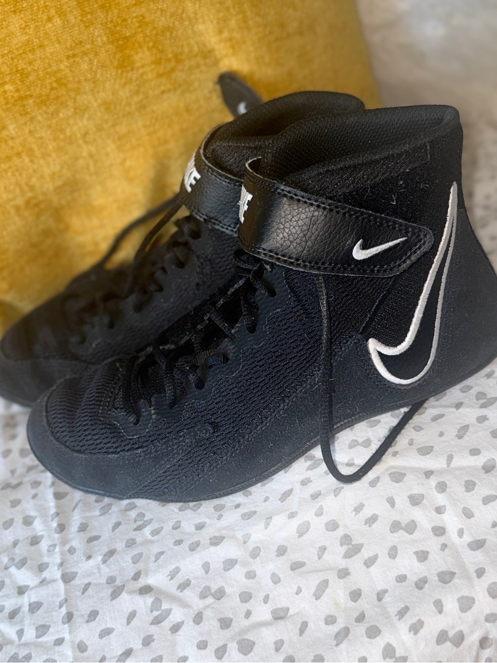 Nike Black wrestling shoes with White Swoosh Accent